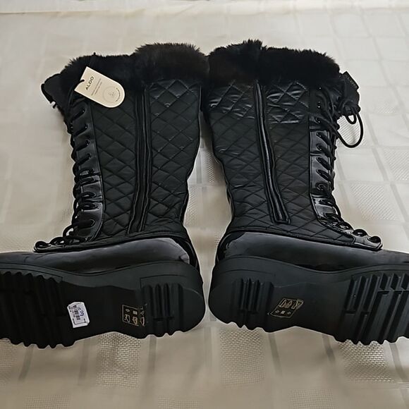Aldo Women's Laralima Tall Quilted Lace-Up Faux Fur Trim Waterproof Boots 6 Blac - Picture 10 of 16